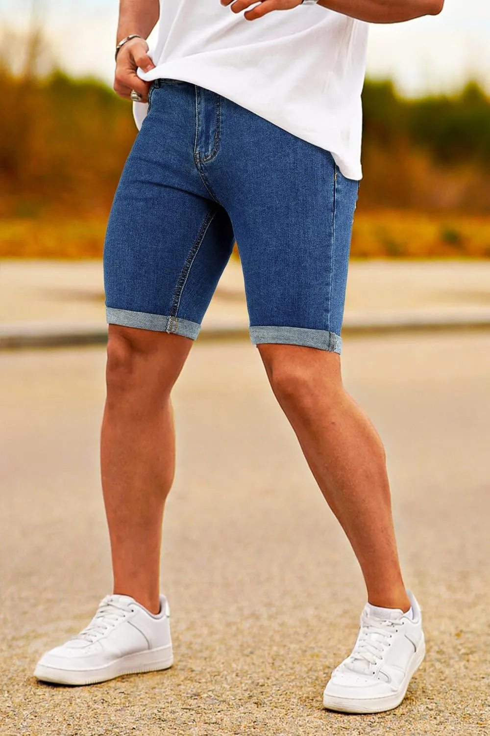 GINGTTO Men's Denim Shorts Slim Fit Stretch Short Jeans