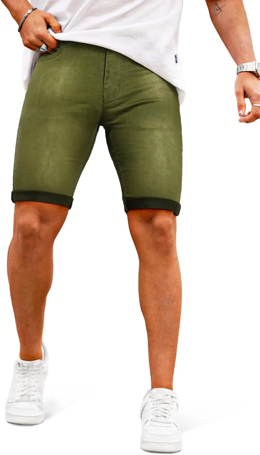 GINGTTO Men's Denim Shorts Slim Fit Stretch Short Jeans