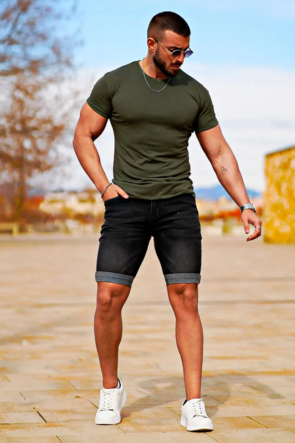 GINGTTO Men's Denim Shorts Slim Fit Stretch Short Jeans