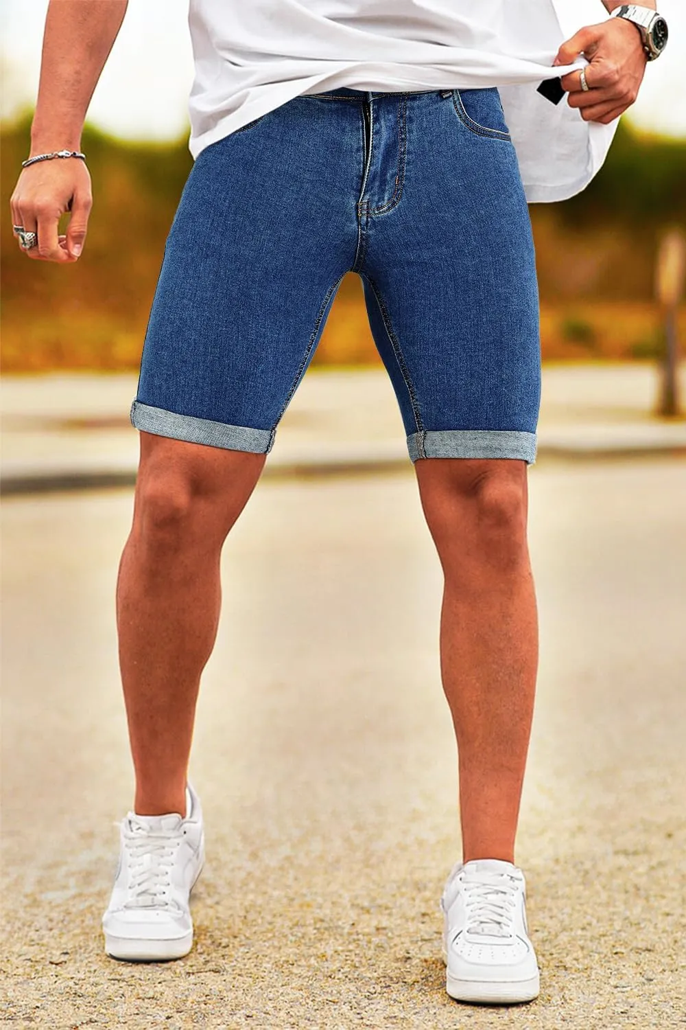 GINGTTO Men's Denim Shorts Slim Fit Stretch Short Jeans