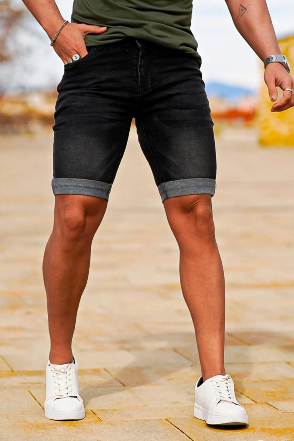 GINGTTO Men's Denim Shorts Slim Fit Stretch Short Jeans