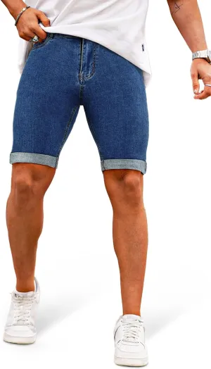 GINGTTO Men's Denim Shorts Slim Fit Stretch Short Jeans