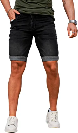 GINGTTO Men's Denim Shorts Slim Fit Stretch Short Jeans