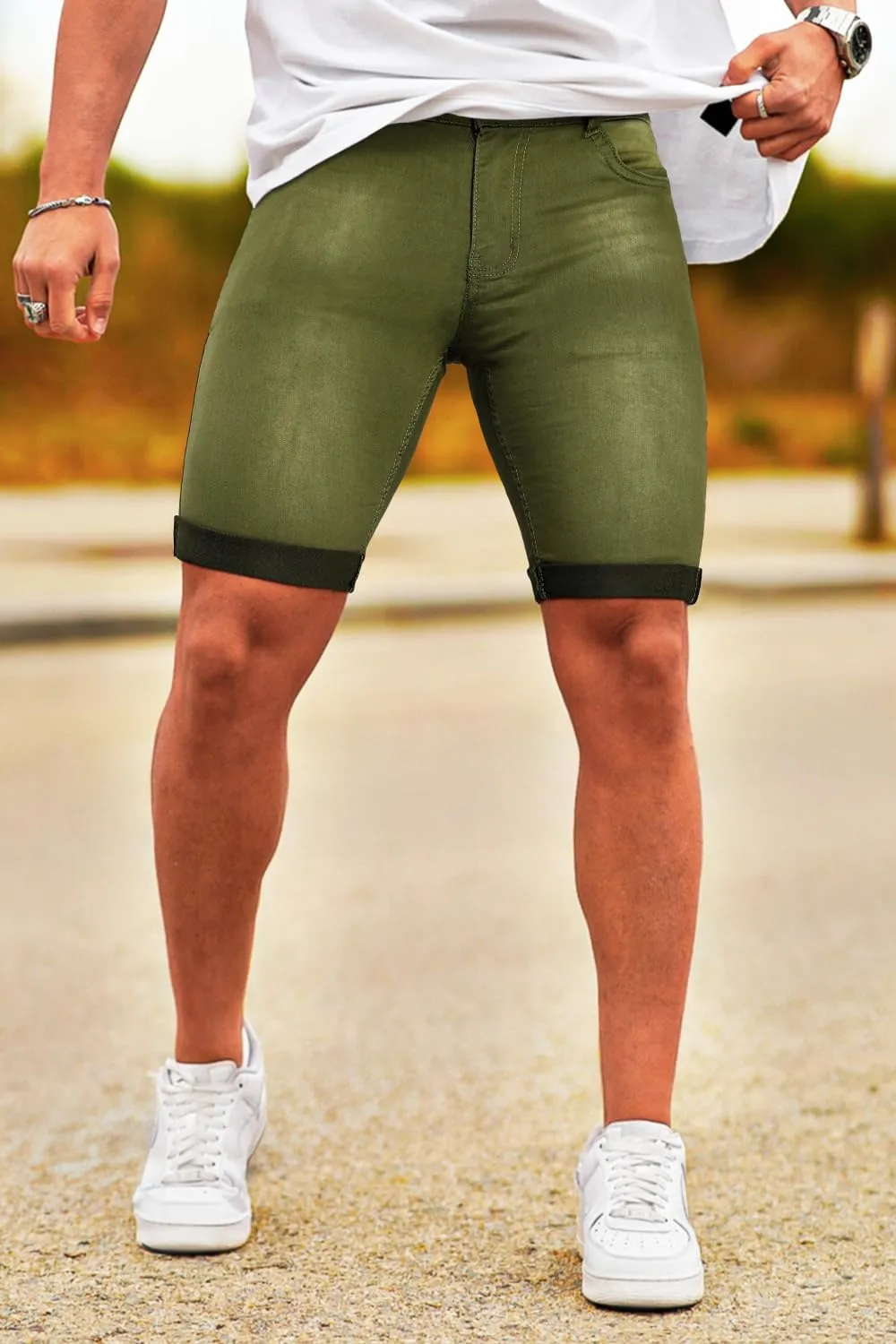 GINGTTO Men's Denim Shorts Slim Fit Stretch Short Jeans