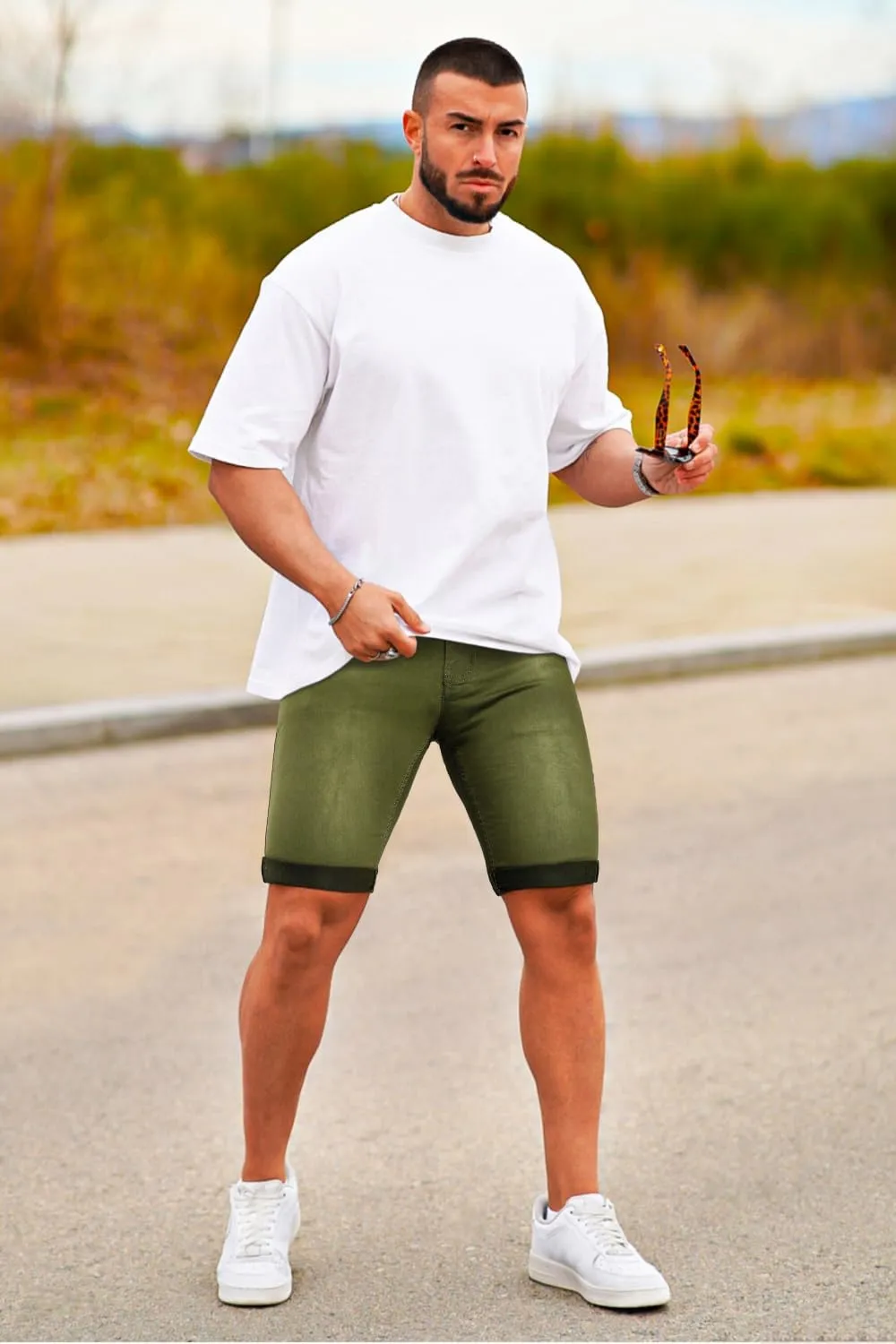 GINGTTO Men's Denim Shorts Slim Fit Stretch Short Jeans