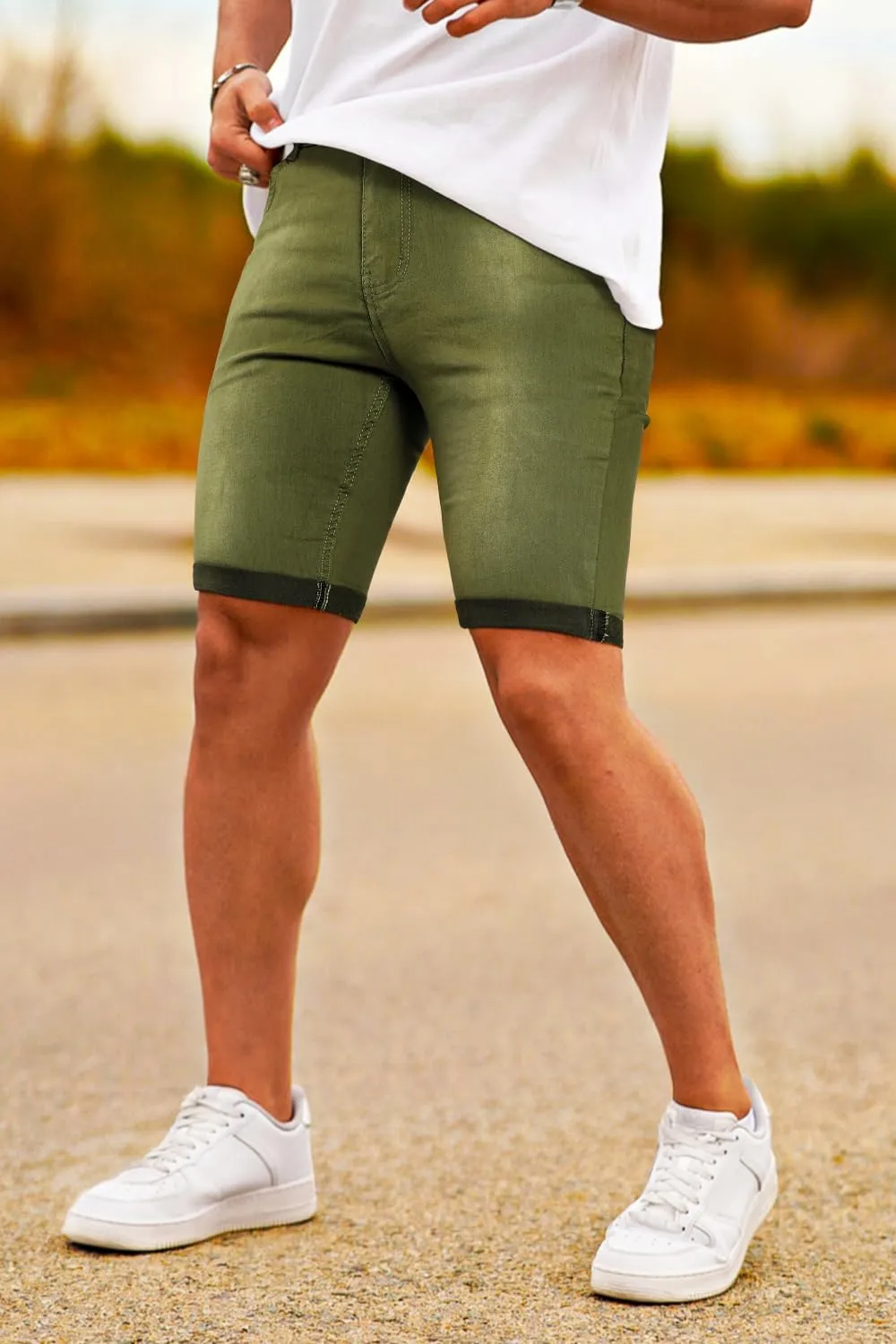 GINGTTO Men's Denim Shorts Slim Fit Stretch Short Jeans