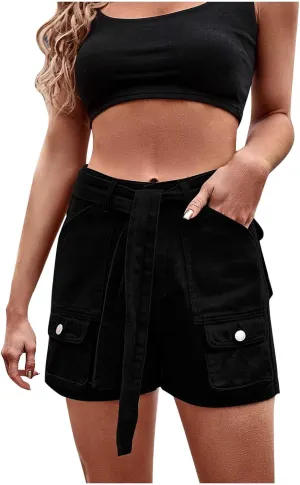 Girl Women Denim Shorts, Ladies Short Jeans Drawstring Denim Shorts Jean Pant Spring Summer Cropped Trousers