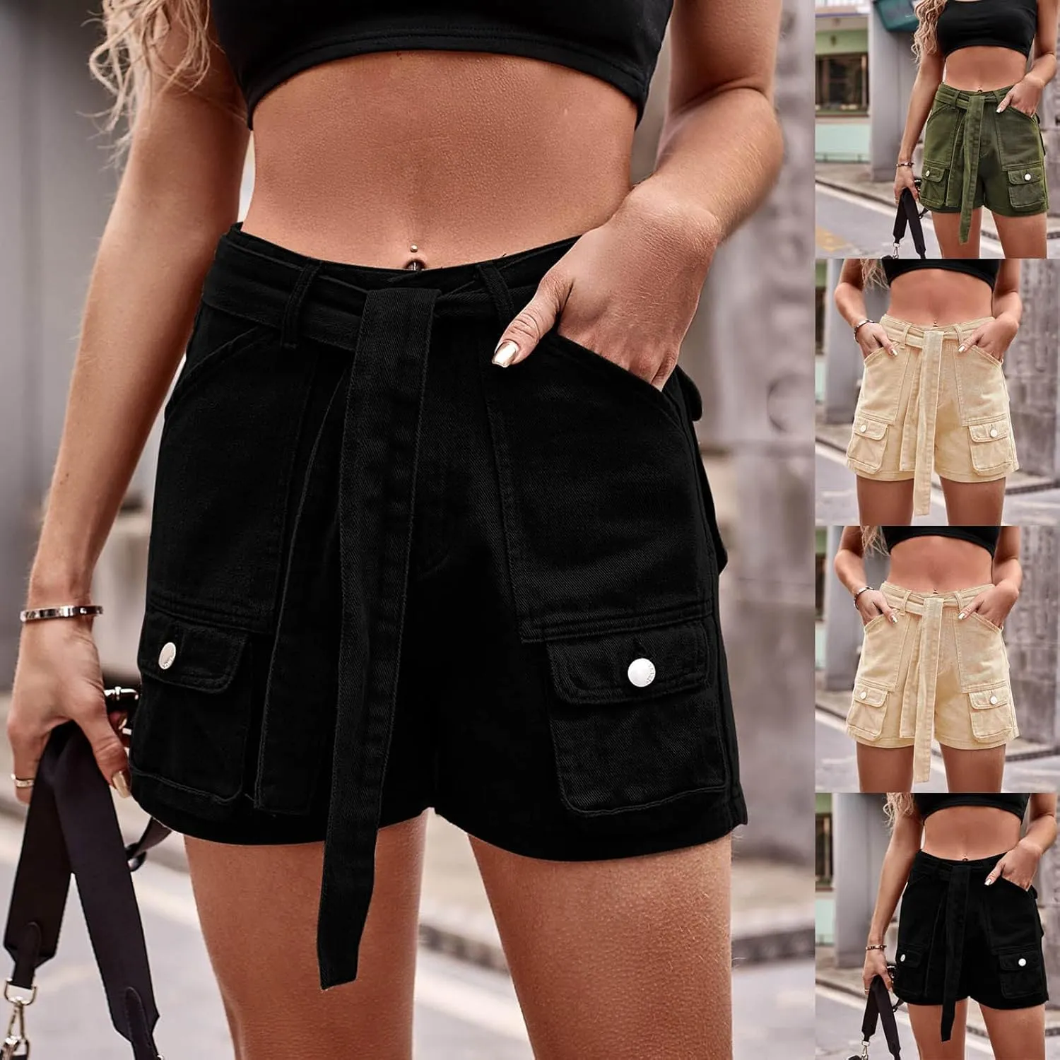 Girl Women Denim Shorts, Ladies Short Jeans Drawstring Denim Shorts Jean Pant Spring Summer Cropped Trousers