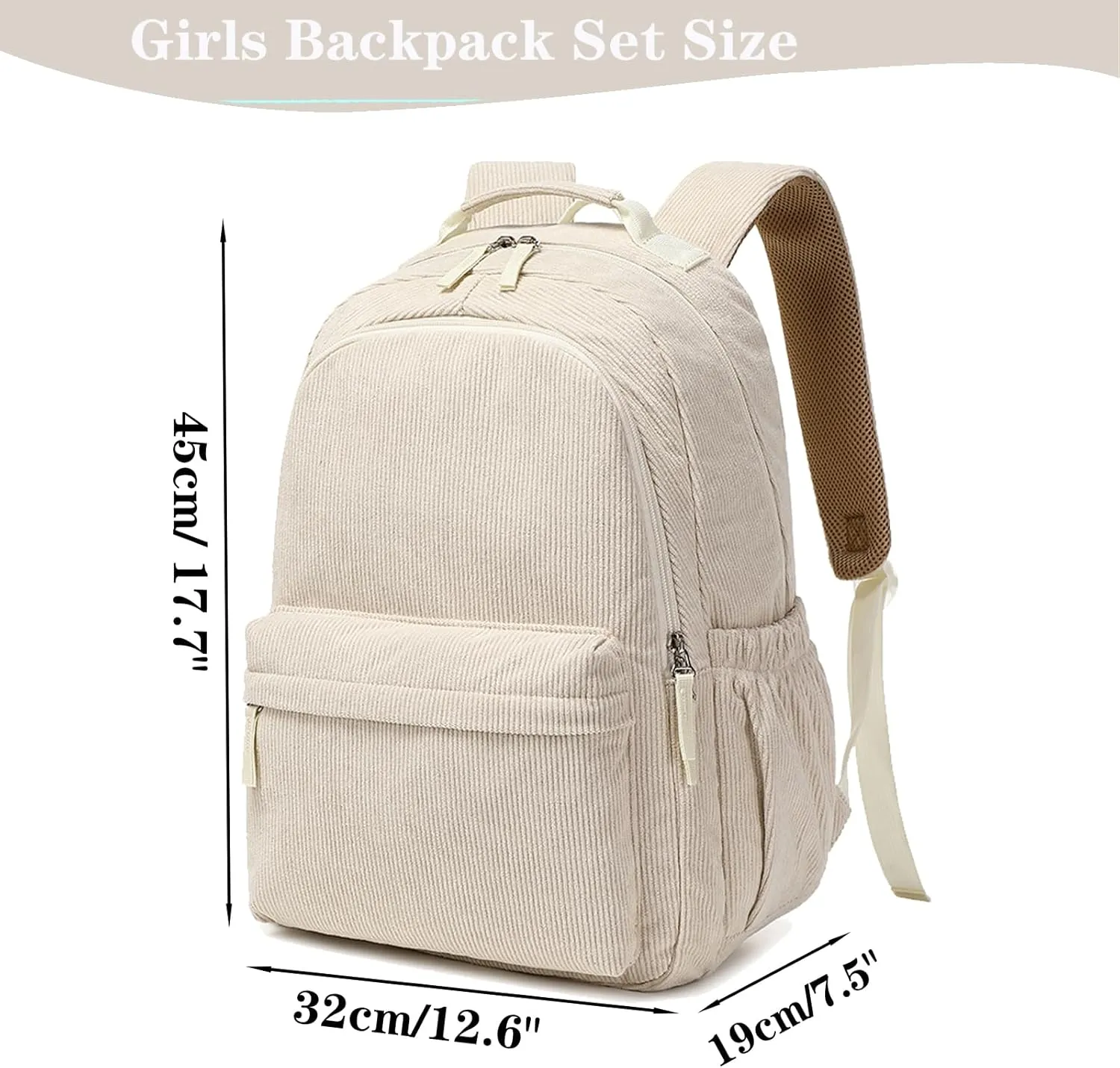 Girls Backpack for Elementary High School Corduroy Backpack Kids Backpack School Bookbag for Teens Girls Women Casual Travel Daypacks