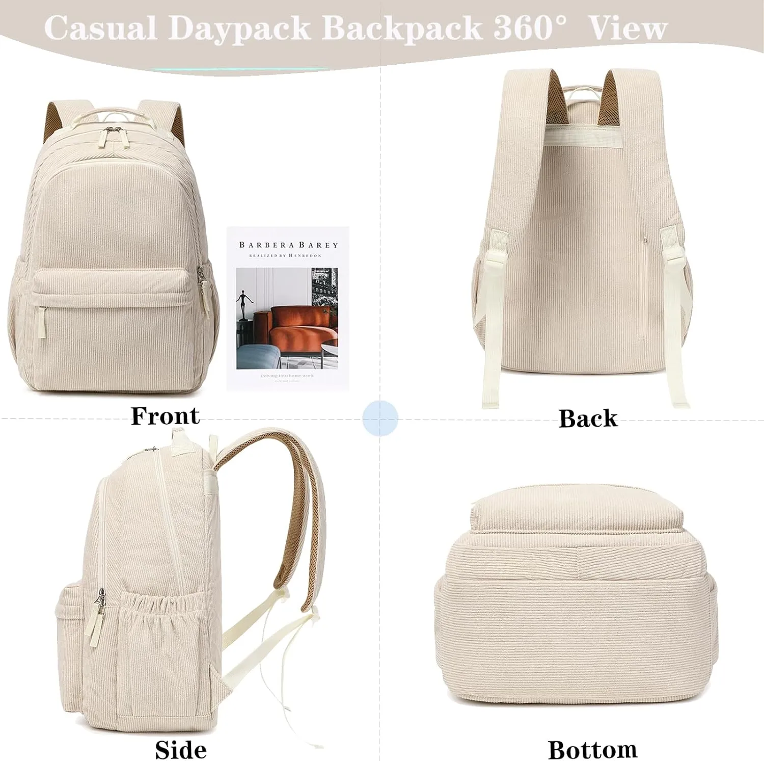 Girls Backpack for Elementary High School Corduroy Backpack Kids Backpack School Bookbag for Teens Girls Women Casual Travel Daypacks