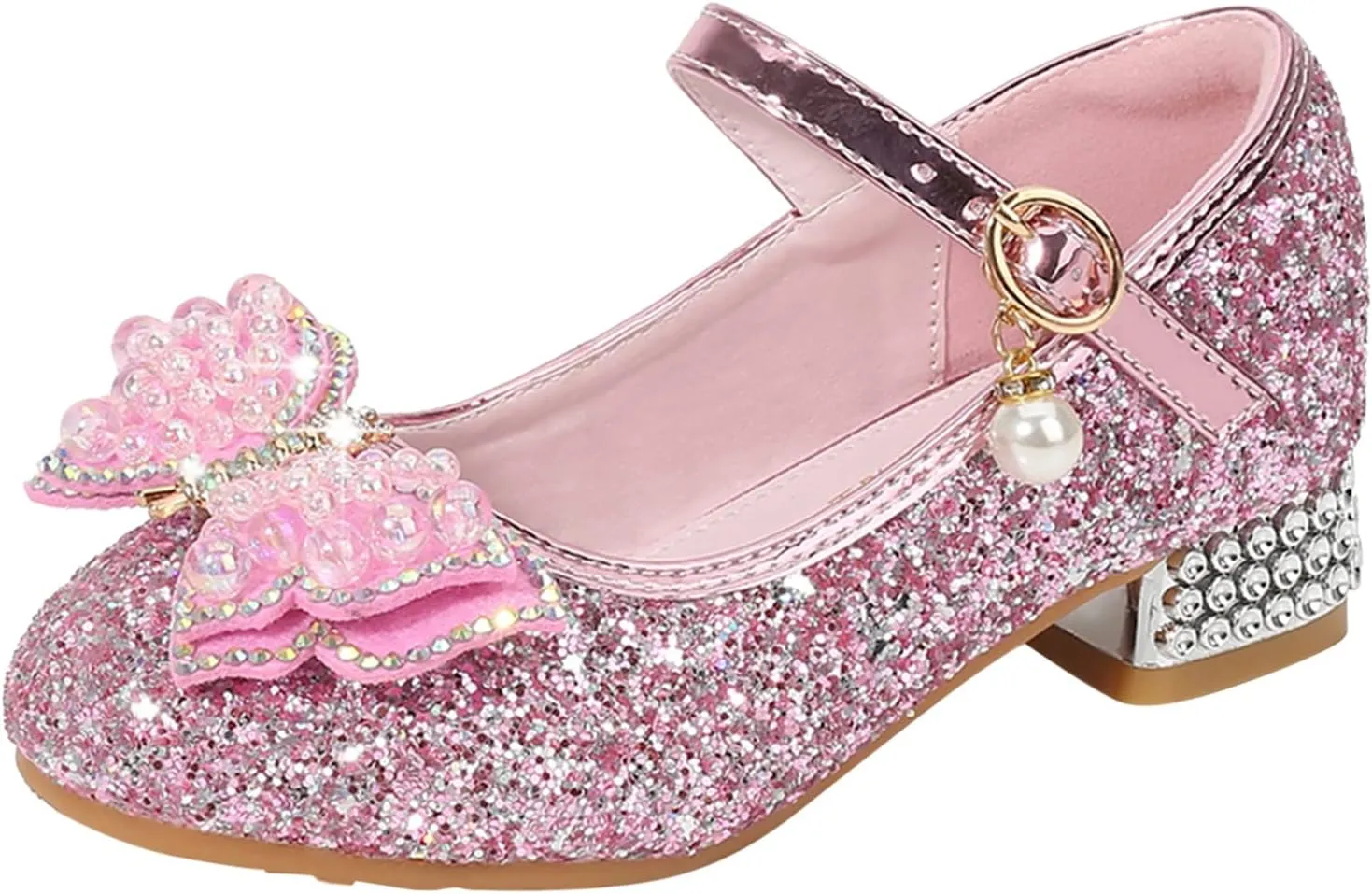 Girls Heels, Mary Jane Glitter Shoes Bows Sequin Party Footwear Dress Shoes Flower Girls Shoes for Wedding Party