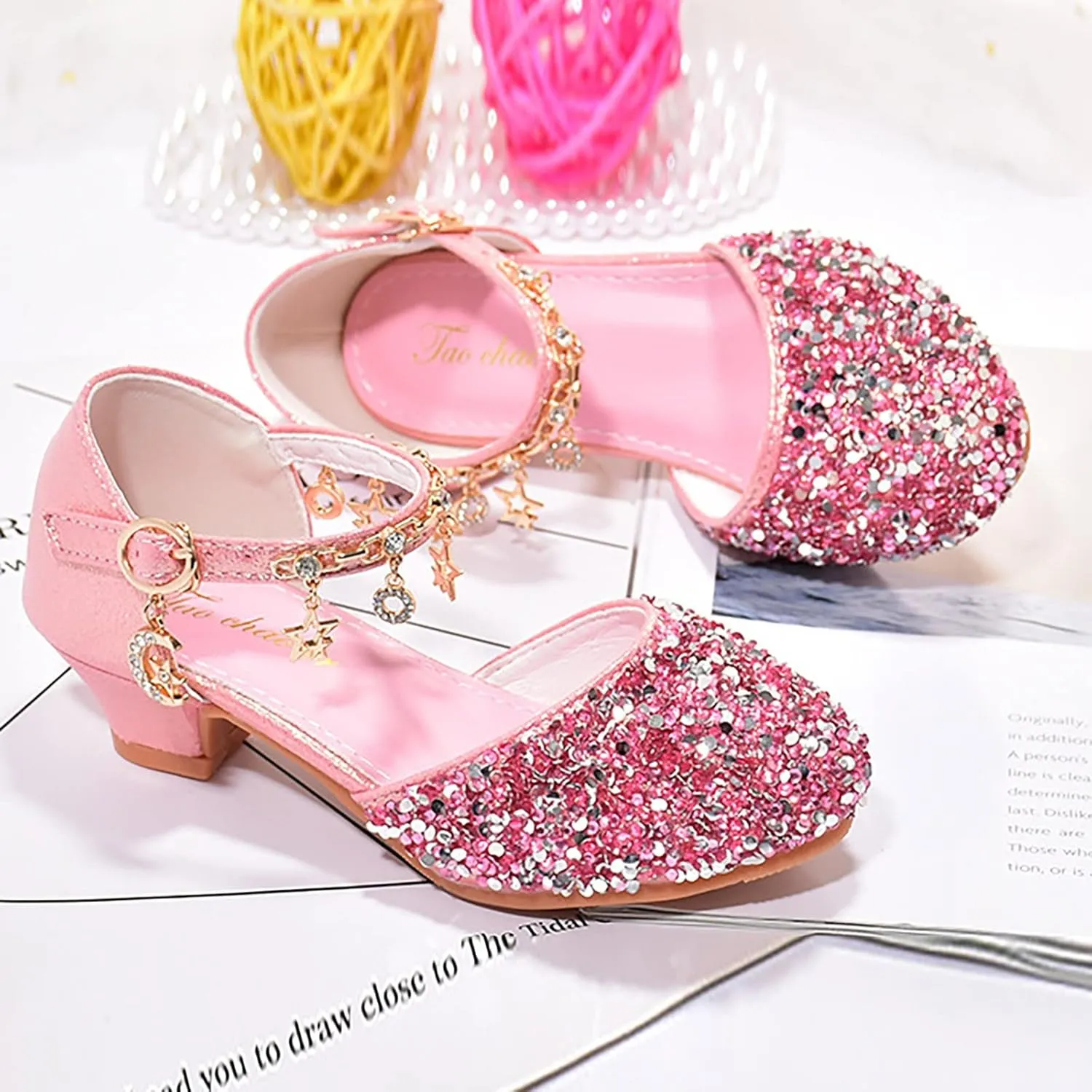 Girls Low Heel Sparkly Dress Shoes Mary Jane Flower Girls Wedding Birthday Pary Dress Shoes Big Girls Sandals Size 3