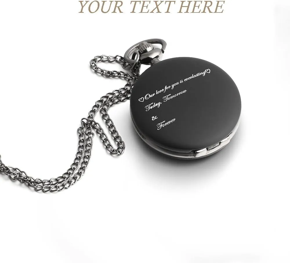 Godchoices Personalized Pocket Watch Custom Photo Pocket Watch with Chain for Men/Women Engraved with Any Words, Personalized Photo Gift for Father and Boyfriend