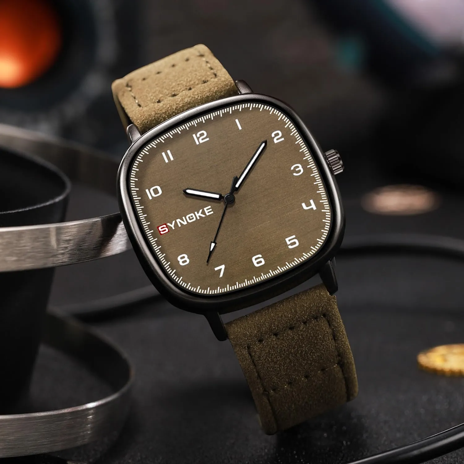 Gosasa Retro Vintage Square Mens Quartz Watch Fashion Simple Business Casual Quartz Watch Waterproof Easy to Read Dial Sports Wristwatch with Leather Strap