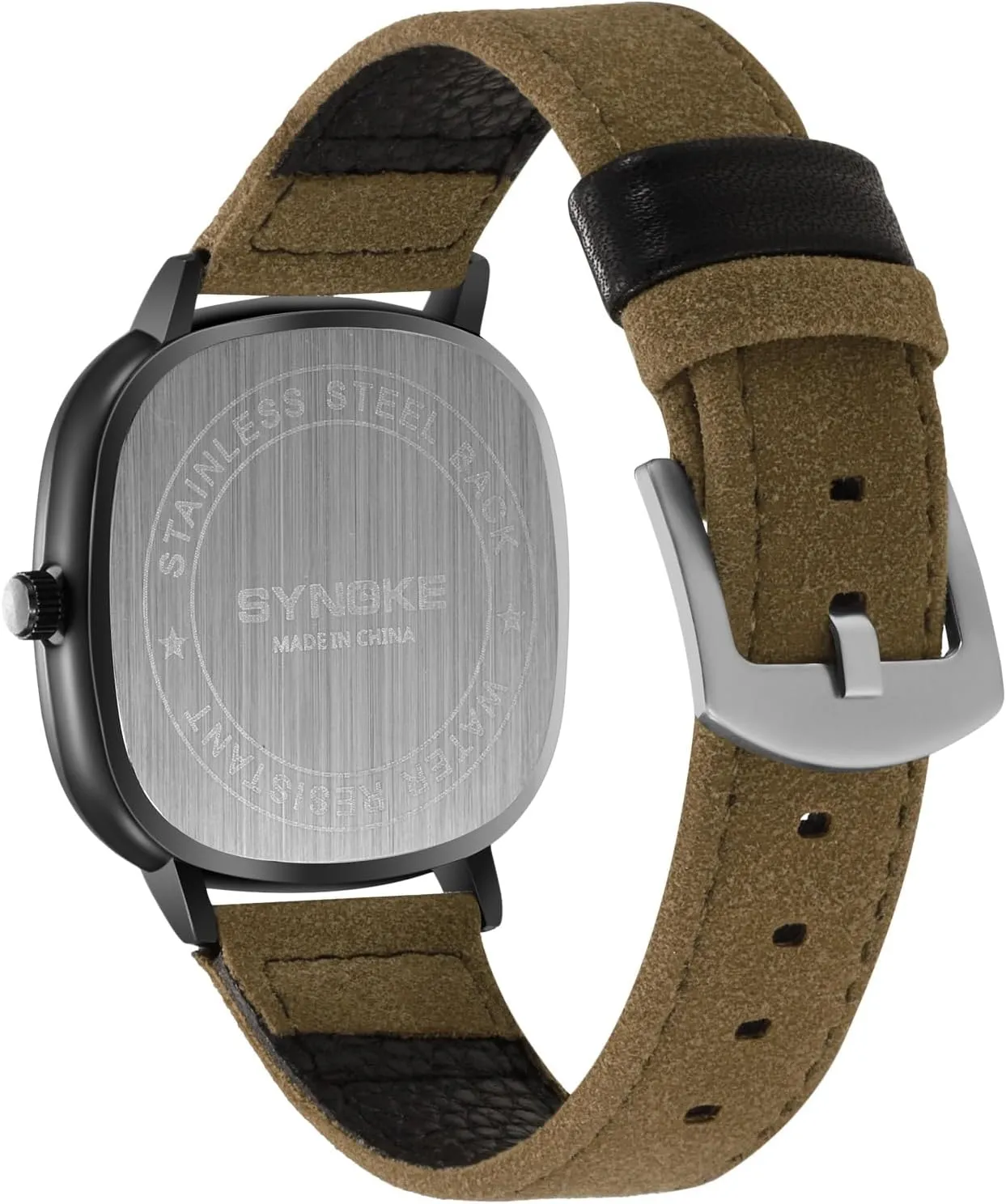 Gosasa Retro Vintage Square Mens Quartz Watch Fashion Simple Business Casual Quartz Watch Waterproof Easy to Read Dial Sports Wristwatch with Leather Strap