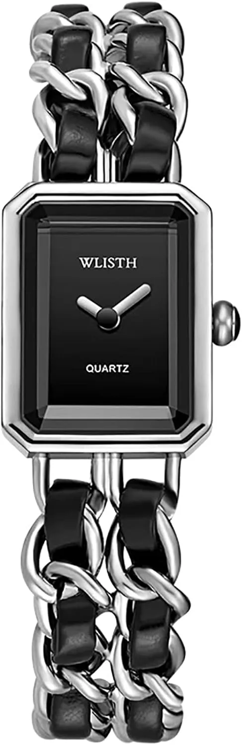 Gosasa Women's Elegant Dress Watch Chain Braid Band Fashion Square Bracelet Watches for Women Retro Minimalist Analog Quartz Waterproof Ladies Watch