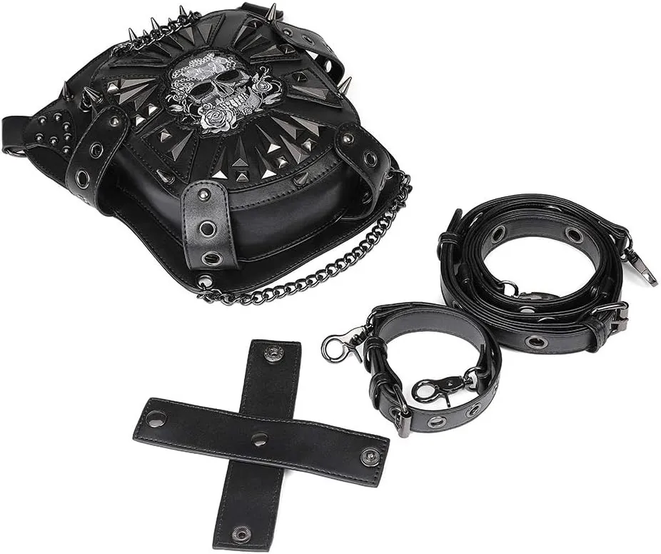 Gothic Leather Waist Bag Fanny Pack Thigh Leg Hip Holster Purse Travel Pouch Hiking Sport Chain Bags for Women Men