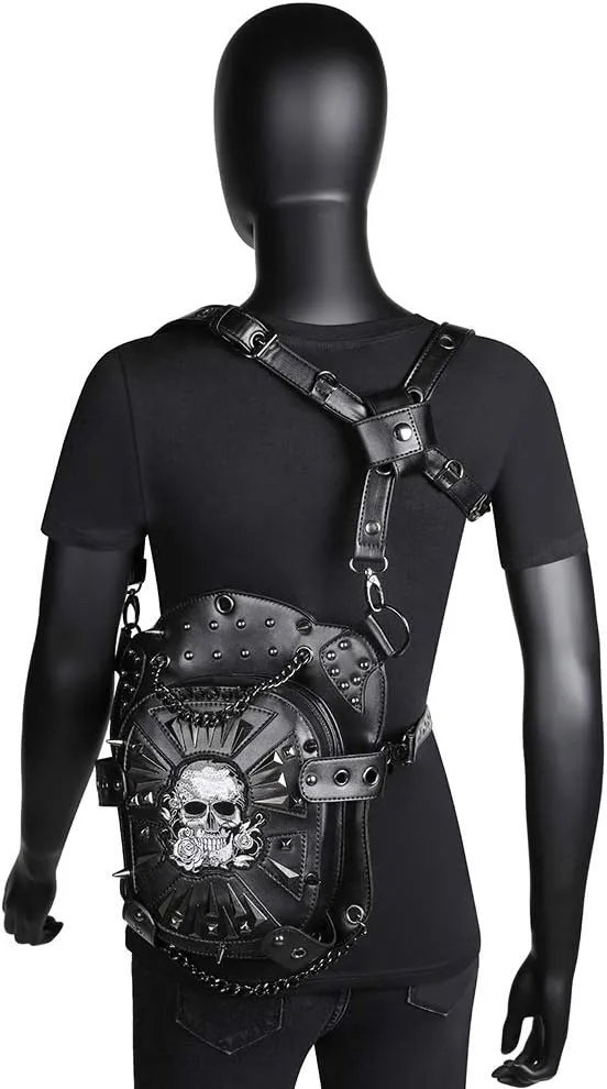 Gothic Leather Waist Bag Fanny Pack Thigh Leg Hip Holster Purse Travel Pouch Hiking Sport Chain Bags for Women Men