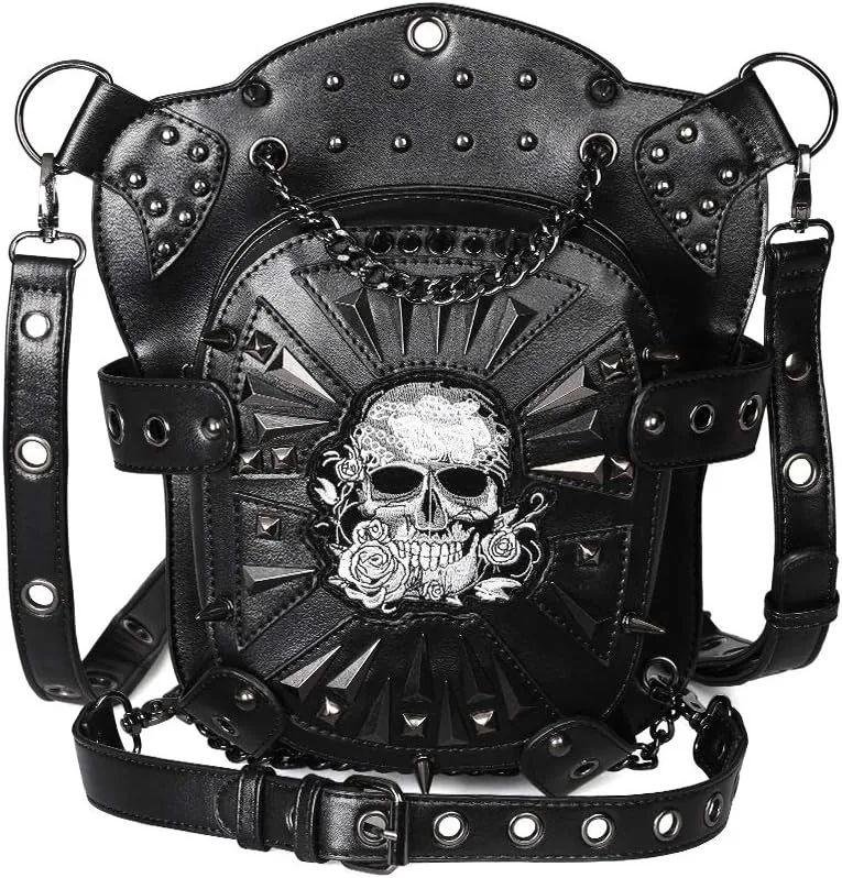 Gothic Leather Waist Bag Fanny Pack Thigh Leg Hip Holster Purse Travel Pouch Hiking Sport Chain Bags for Women Men