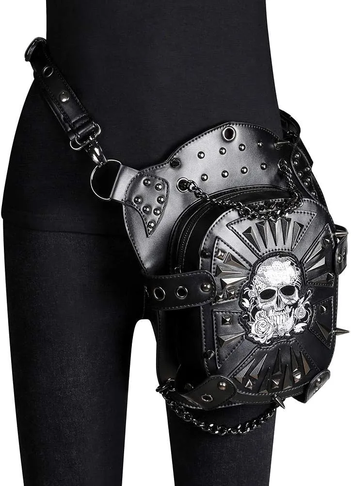 Gothic Leather Waist Bag Fanny Pack Thigh Leg Hip Holster Purse Travel Pouch Hiking Sport Chain Bags for Women Men