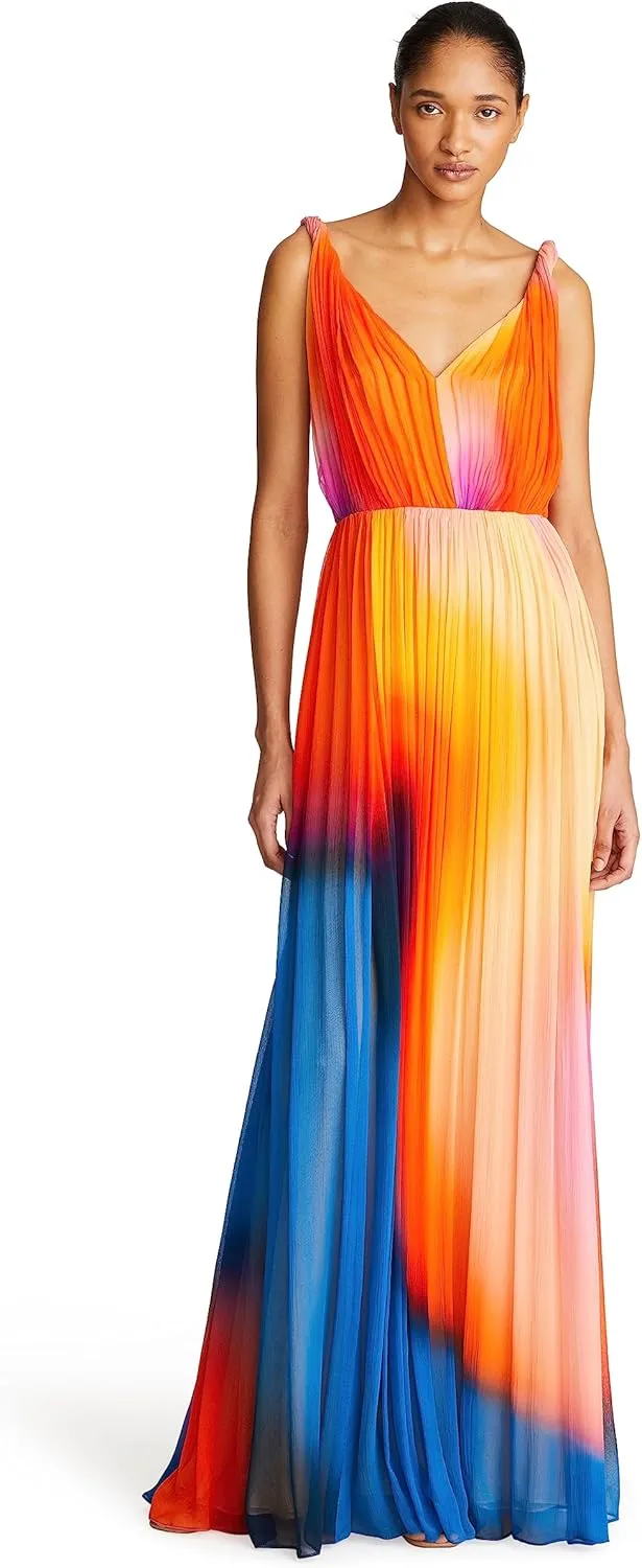 HALSTON Women's Stacia Gown in Crinkle Chiffon