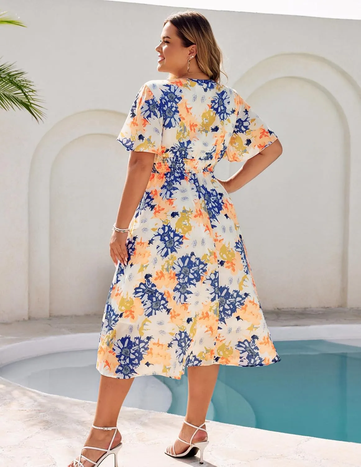 Hanna Nikole Women's Plus Size Summer Floral Dress Casual Short Sleeve Sundress Swing A Line Maxi Dresses with Pockets