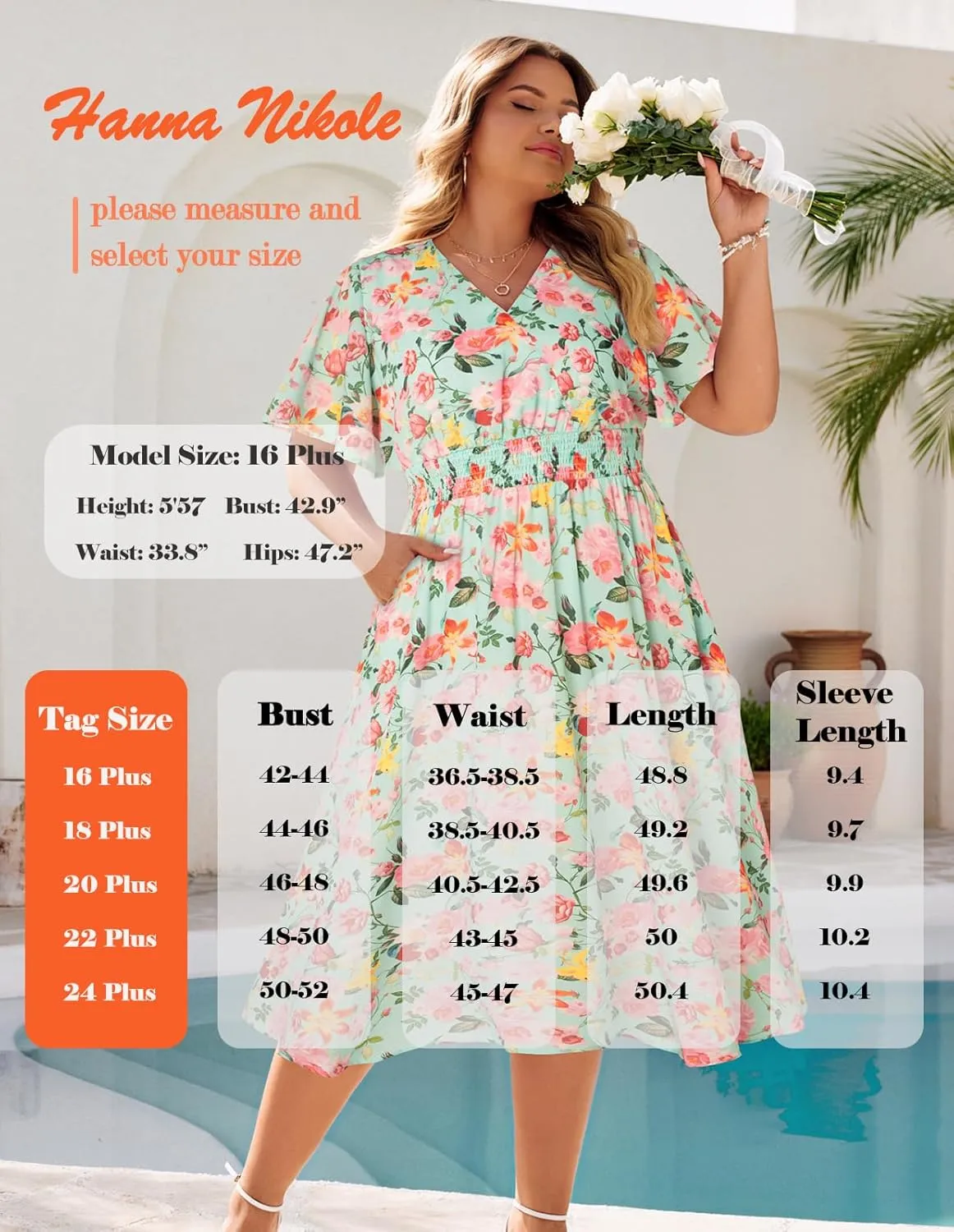 Hanna Nikole Women's Plus Size Summer Floral Dress Casual Short Sleeve Sundress Swing A Line Maxi Dresses with Pockets