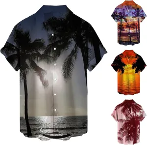 Hawaiian Shirt for Men Beach Shirts Summer Button Down Short Sleeve Palm Tree Vacation Top Cruise Clothes Resort Wear
