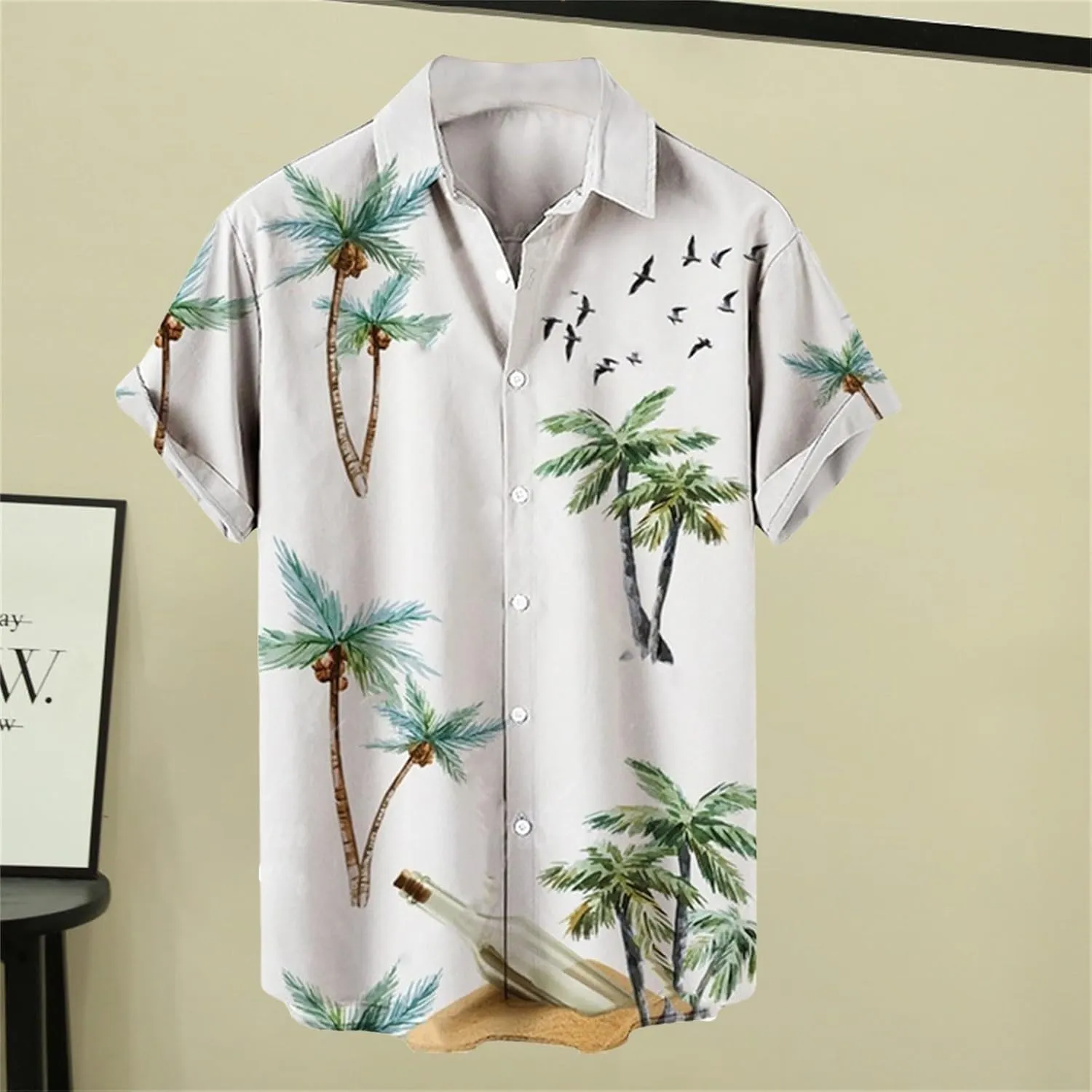 Hawaiian Shirt for Men Beach Shirts Summer Button Down Short Sleeve Palm Tree Vacation Top Cruise Clothes Resort Wear
