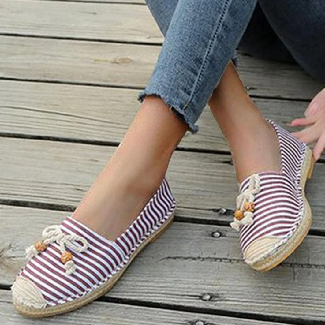 Hbeylia Espadrilles Fashion Sneakers For Women Girls Bowknot Design Striped Breathable Slip On Low Top Play Sneakers Canvas Shoes Casual Walking Shoes Loafers