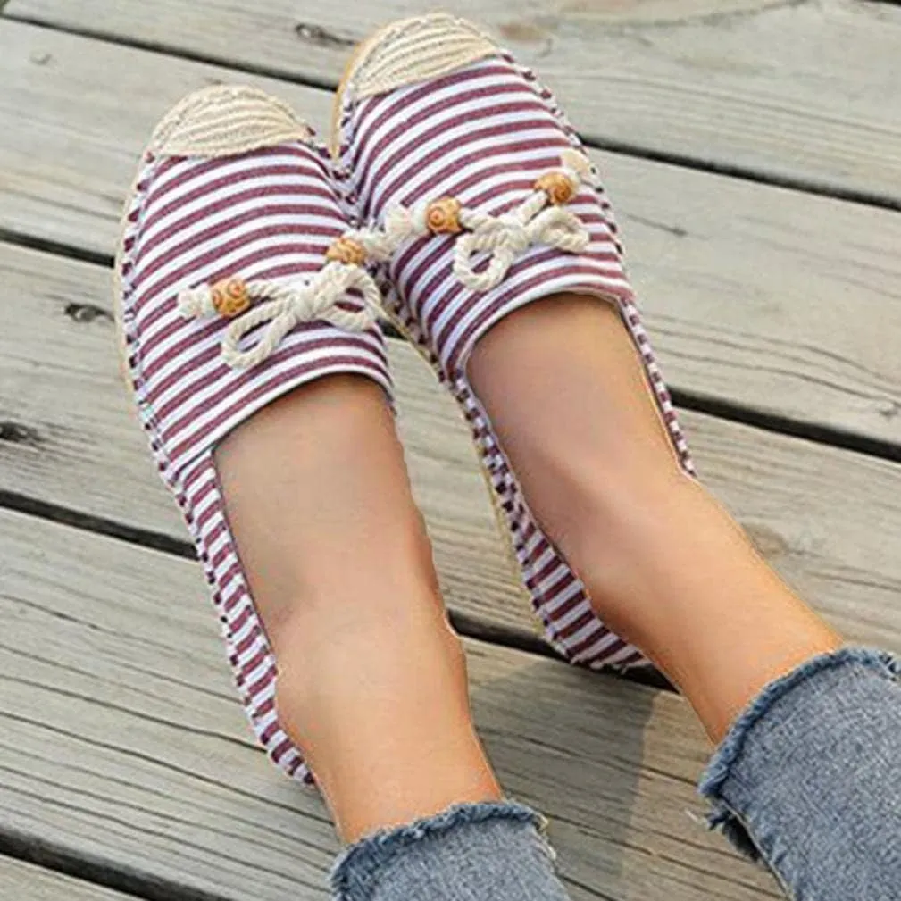 Hbeylia Espadrilles Fashion Sneakers For Women Girls Bowknot Design Striped Breathable Slip On Low Top Play Sneakers Canvas Shoes Casual Walking Shoes Loafers