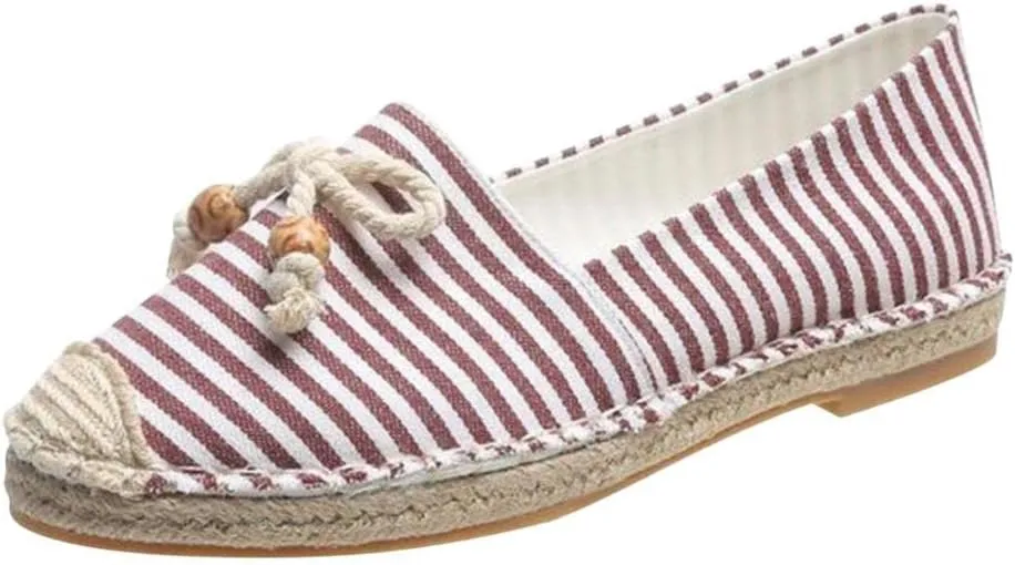 Hbeylia Espadrilles Fashion Sneakers For Women Girls Bowknot Design Striped Breathable Slip On Low Top Play Sneakers Canvas Shoes Casual Walking Shoes Loafers