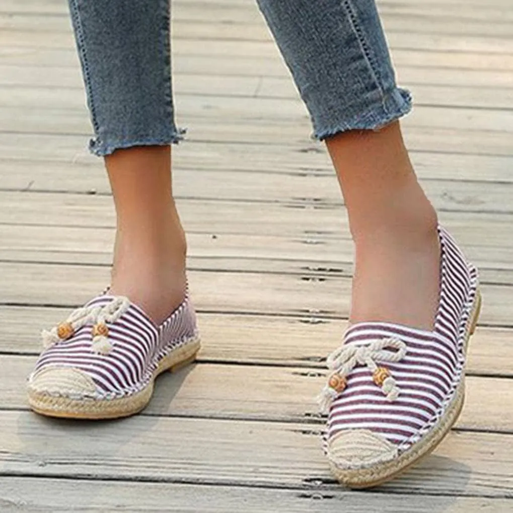 Hbeylia Espadrilles Fashion Sneakers For Women Girls Bowknot Design Striped Breathable Slip On Low Top Play Sneakers Canvas Shoes Casual Walking Shoes Loafers