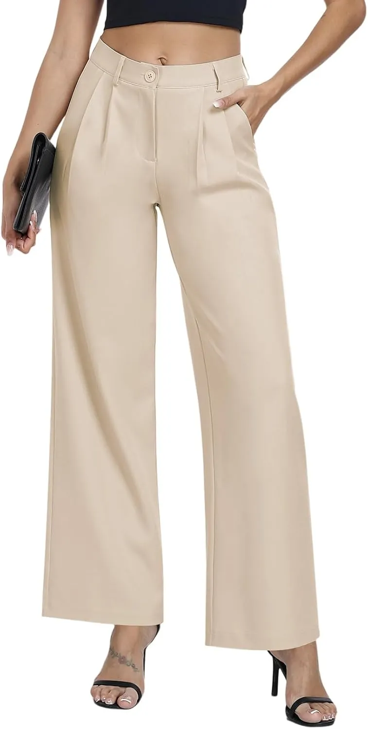 Hiverlay Womens Dress Pants Pleated Wide Leg Business Casual Trousers Dressy Palazzo Pants with Pockets