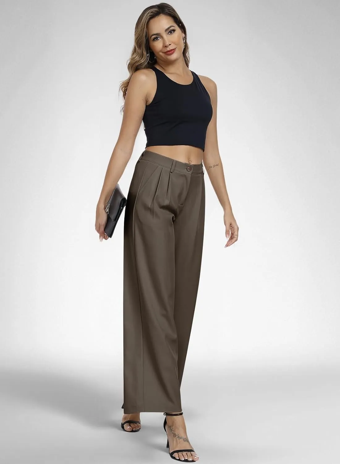 Hiverlay Womens Dress Pants Pleated Wide Leg Business Casual Trousers Dressy Palazzo Pants with Pockets