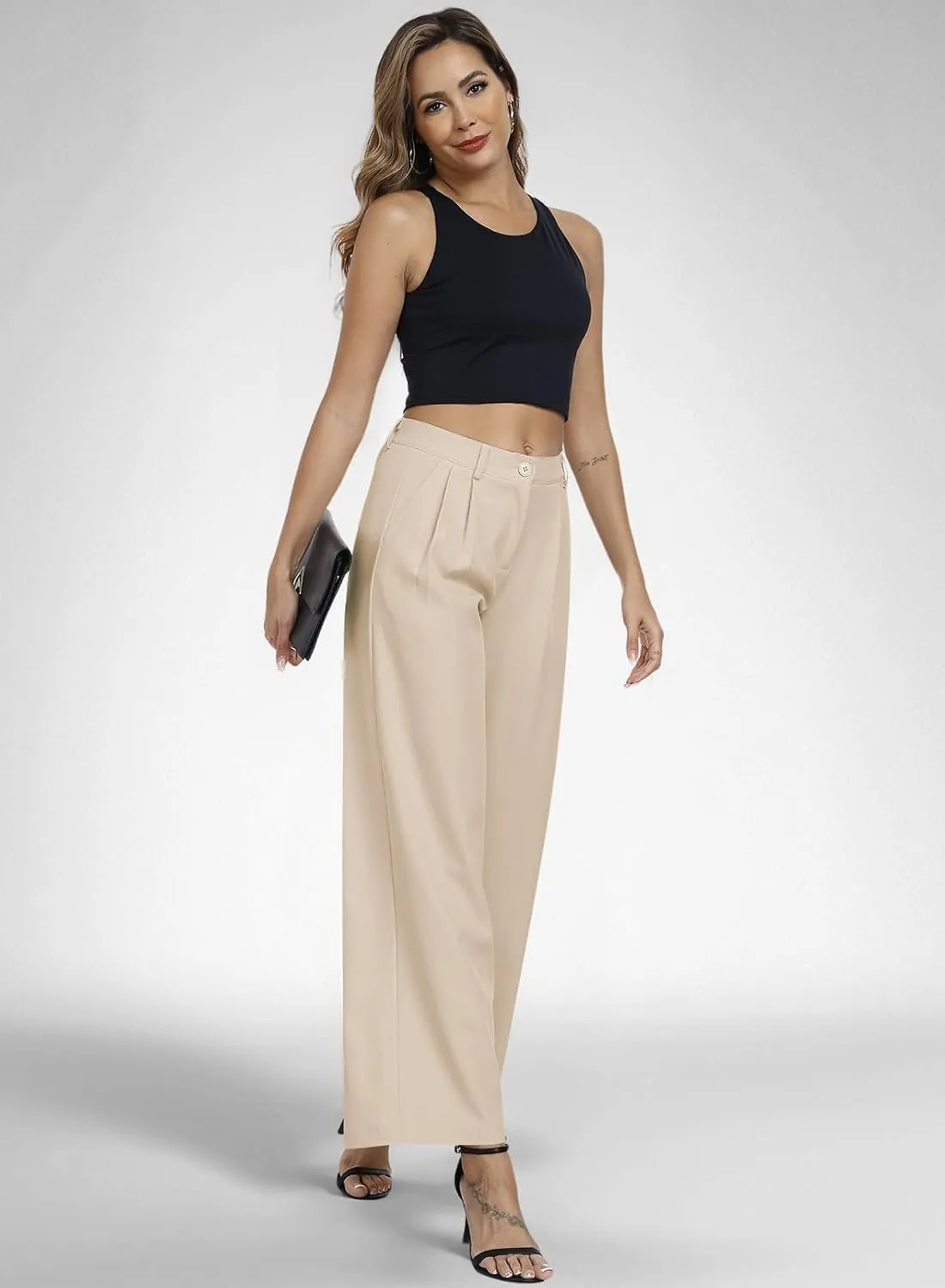 Hiverlay Womens Dress Pants Pleated Wide Leg Business Casual Trousers Dressy Palazzo Pants with Pockets