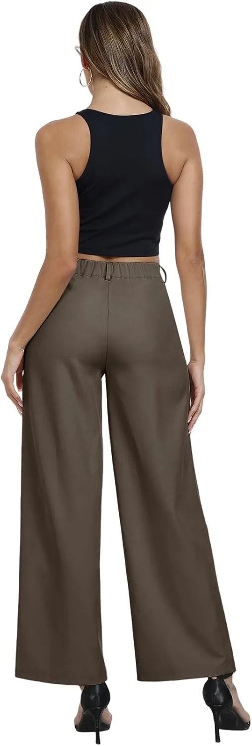 Hiverlay Womens Dress Pants Pleated Wide Leg Business Casual Trousers Dressy Palazzo Pants with Pockets