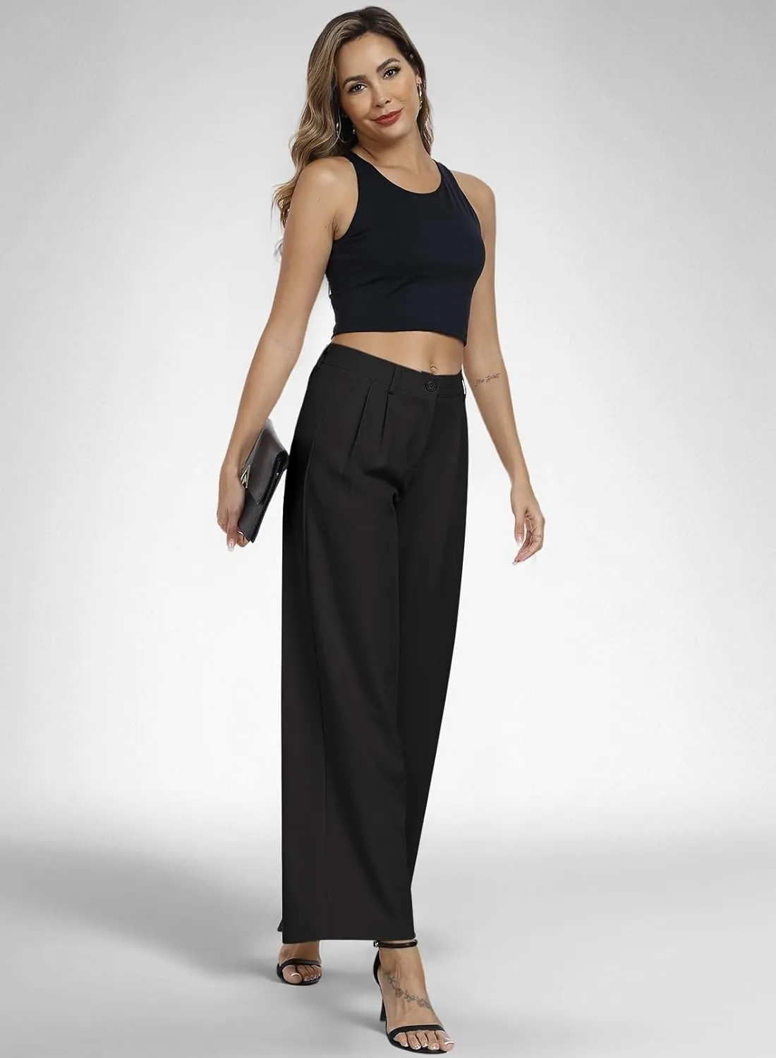 Hiverlay Womens Dress Pants Pleated Wide Leg Business Casual Trousers Dressy Palazzo Pants with Pockets