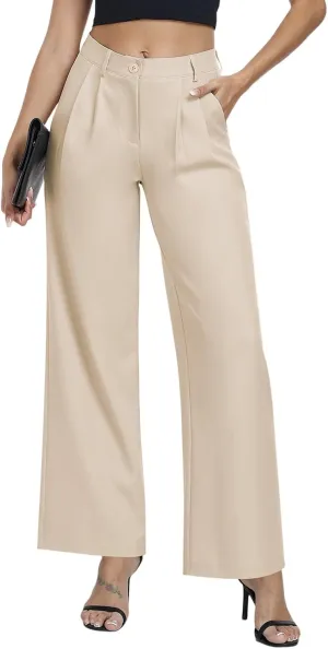 Hiverlay Womens Dress Pants Pleated Wide Leg Business Casual Trousers Dressy Palazzo Pants with Pockets