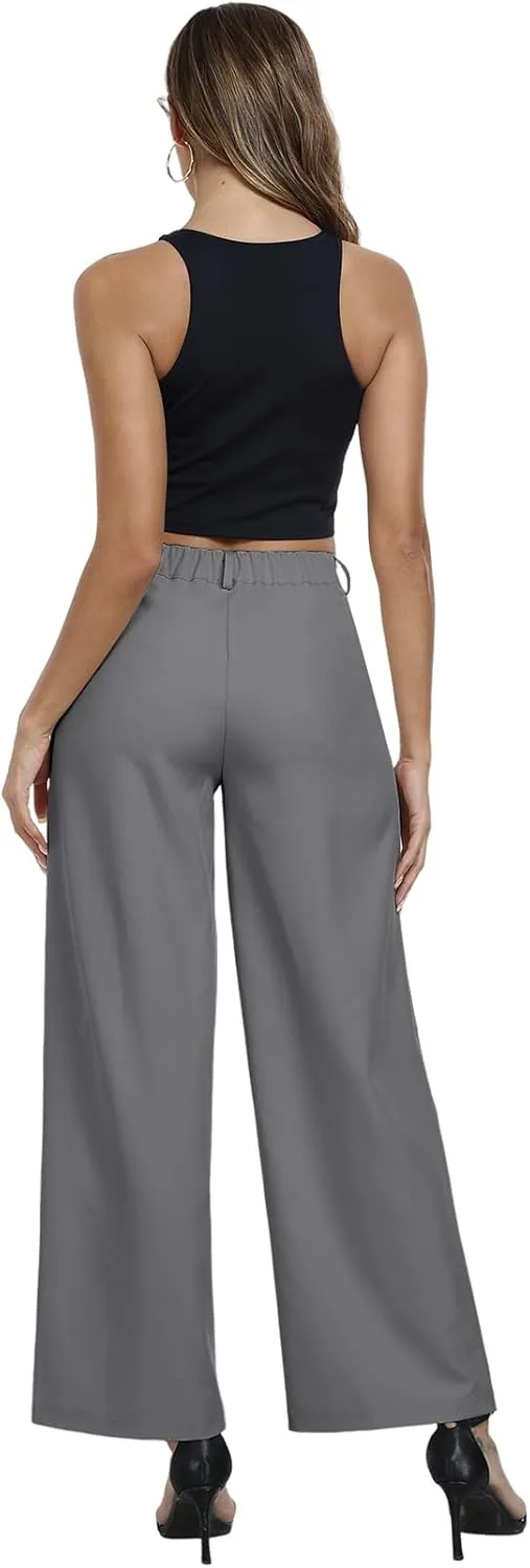 Hiverlay Womens Dress Pants Pleated Wide Leg Business Casual Trousers Dressy Palazzo Pants with Pockets