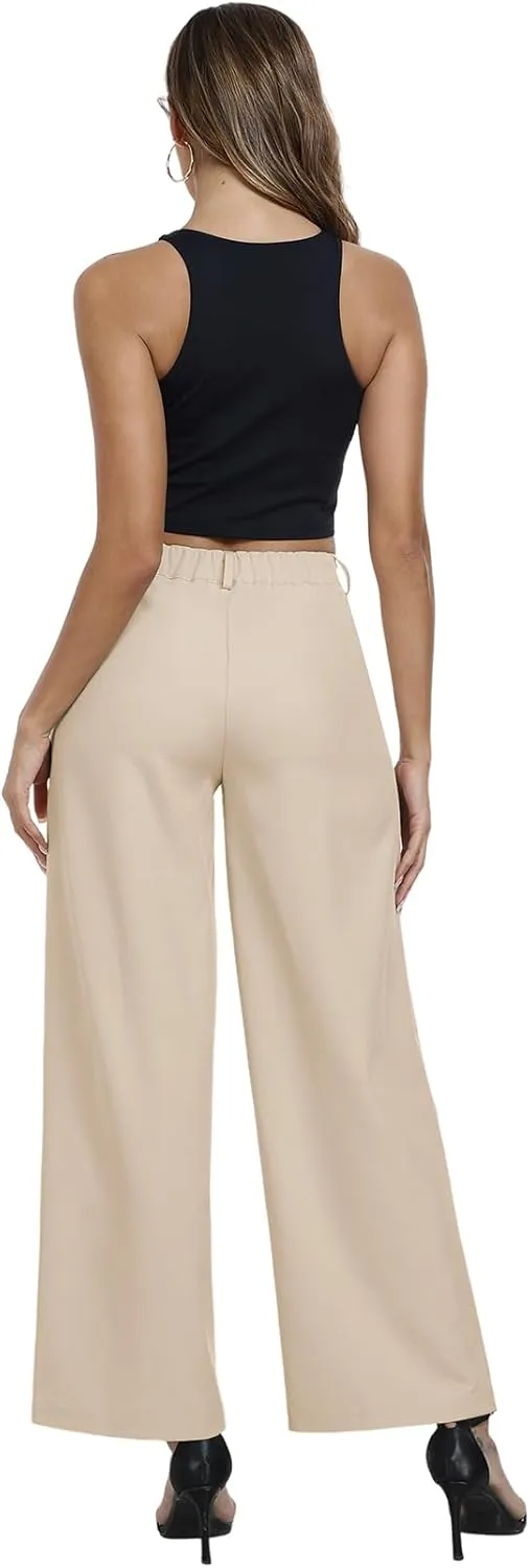 Hiverlay Womens Dress Pants Pleated Wide Leg Business Casual Trousers Dressy Palazzo Pants with Pockets