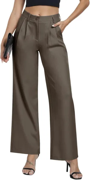 Hiverlay Womens Dress Pants Pleated Wide Leg Business Casual Trousers Dressy Palazzo Pants with Pockets