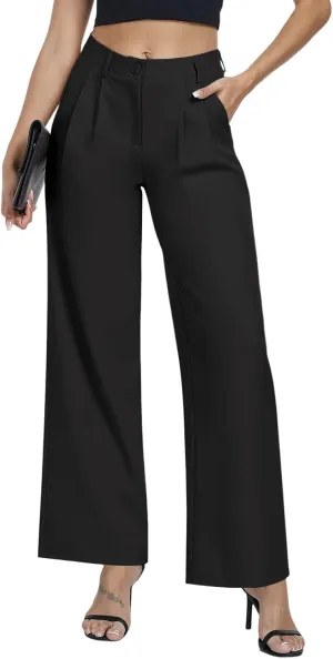 Hiverlay Womens Dress Pants Pleated Wide Leg Business Casual Trousers Dressy Palazzo Pants with Pockets