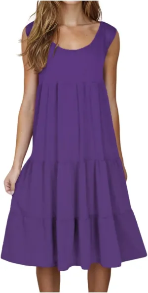 hlysgo Short Dresses for Women 2025 Casual Loose Fit Beach Vacation Peplum Sundress Summer Sleeveless Crew Neck Mini Dress