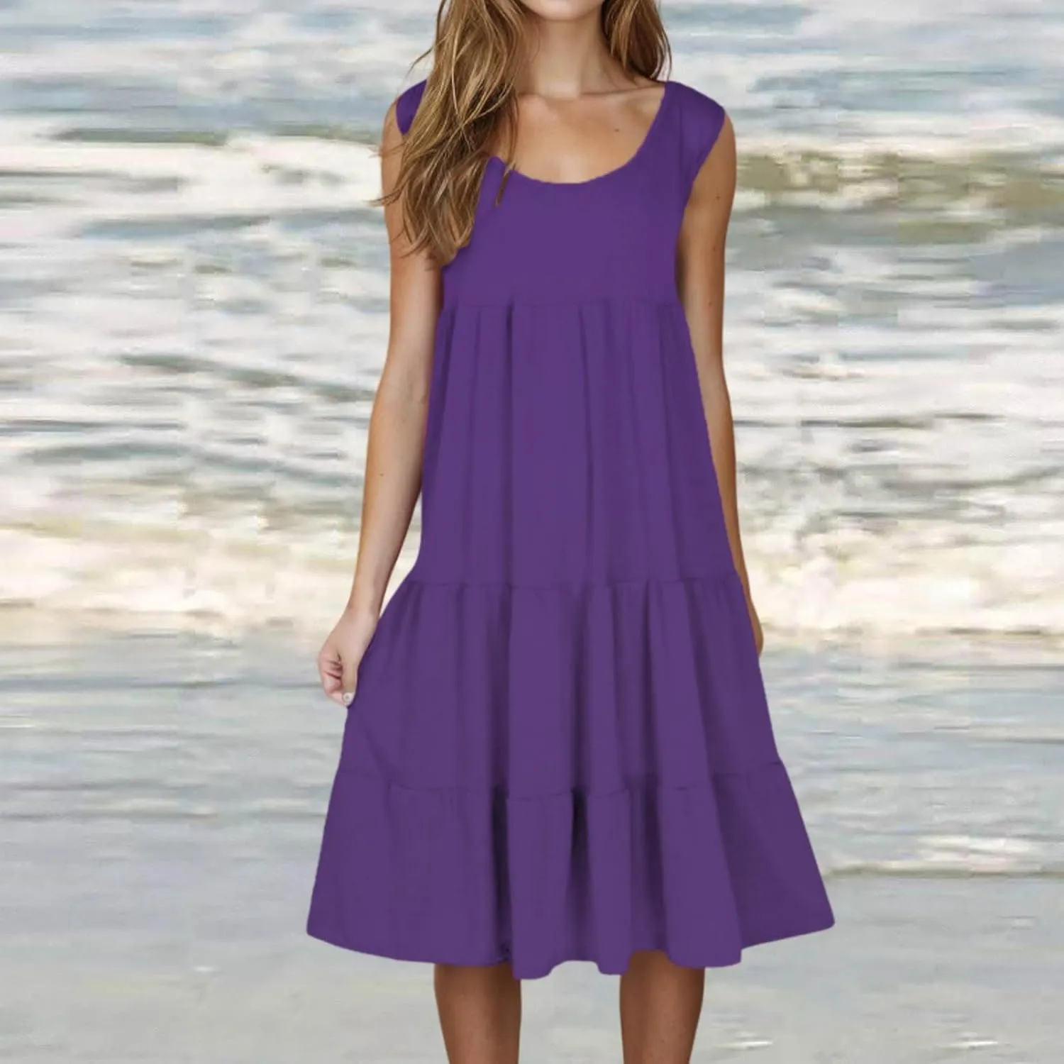 hlysgo Short Dresses for Women 2025 Casual Loose Fit Beach Vacation Peplum Sundress Summer Sleeveless Crew Neck Mini Dress