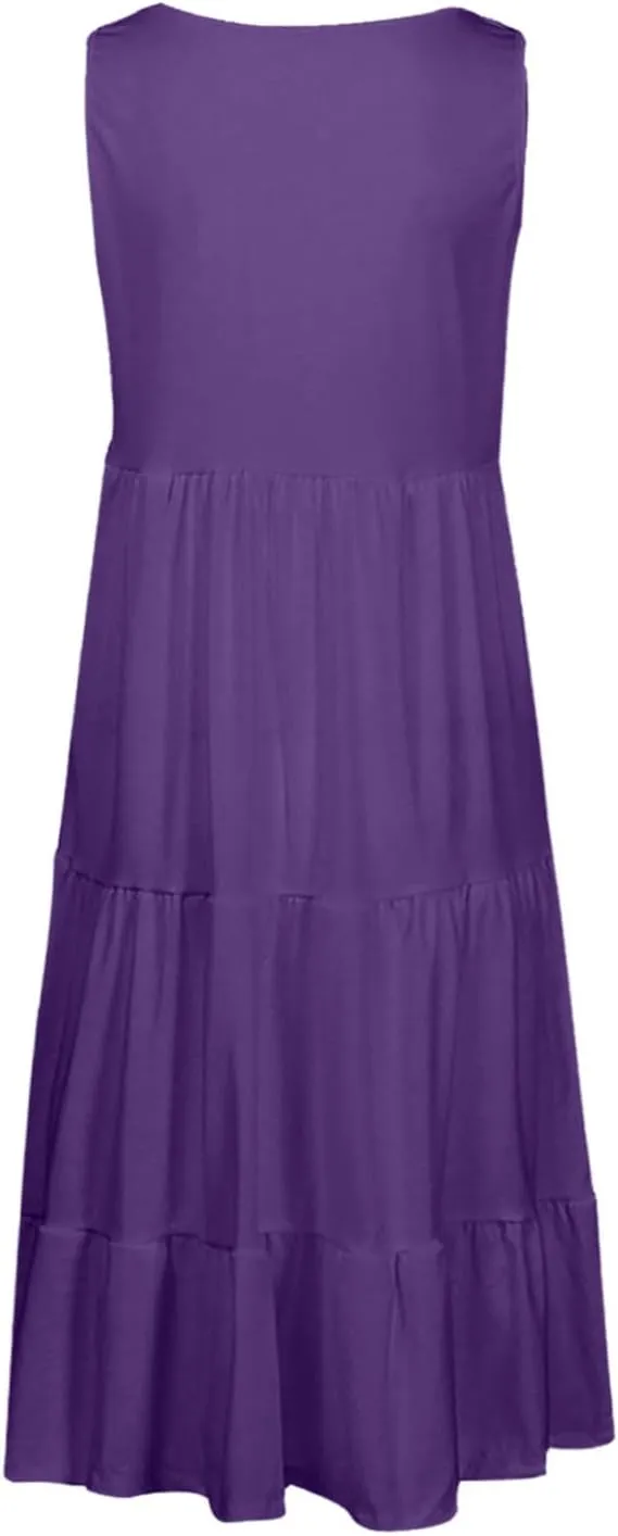 hlysgo Short Dresses for Women 2025 Casual Loose Fit Beach Vacation Peplum Sundress Summer Sleeveless Crew Neck Mini Dress