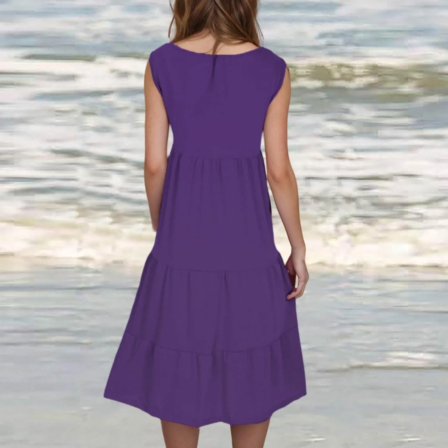 hlysgo Short Dresses for Women 2025 Casual Loose Fit Beach Vacation Peplum Sundress Summer Sleeveless Crew Neck Mini Dress