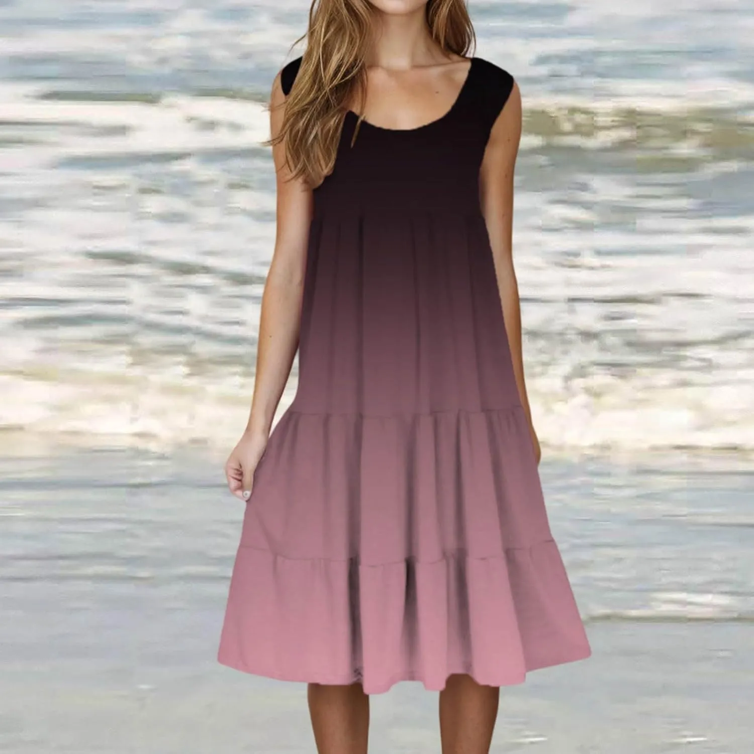 hlysgo Sundresses for Women 2025 Trendy Tie-Dye Print Beach Coverup Peplum Dress Summer Casual Sleeveless Boho Mini Dresses