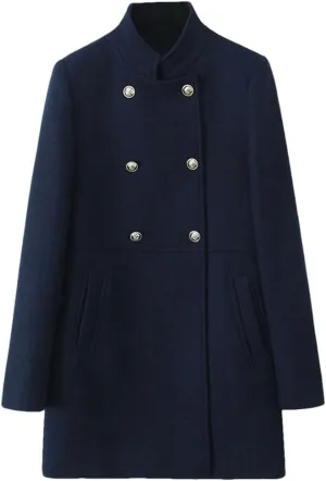 Hndudnff Women Solid Double Breasted Trench Coats With Pocket Pea Coats Vintage High Neck Long Coats