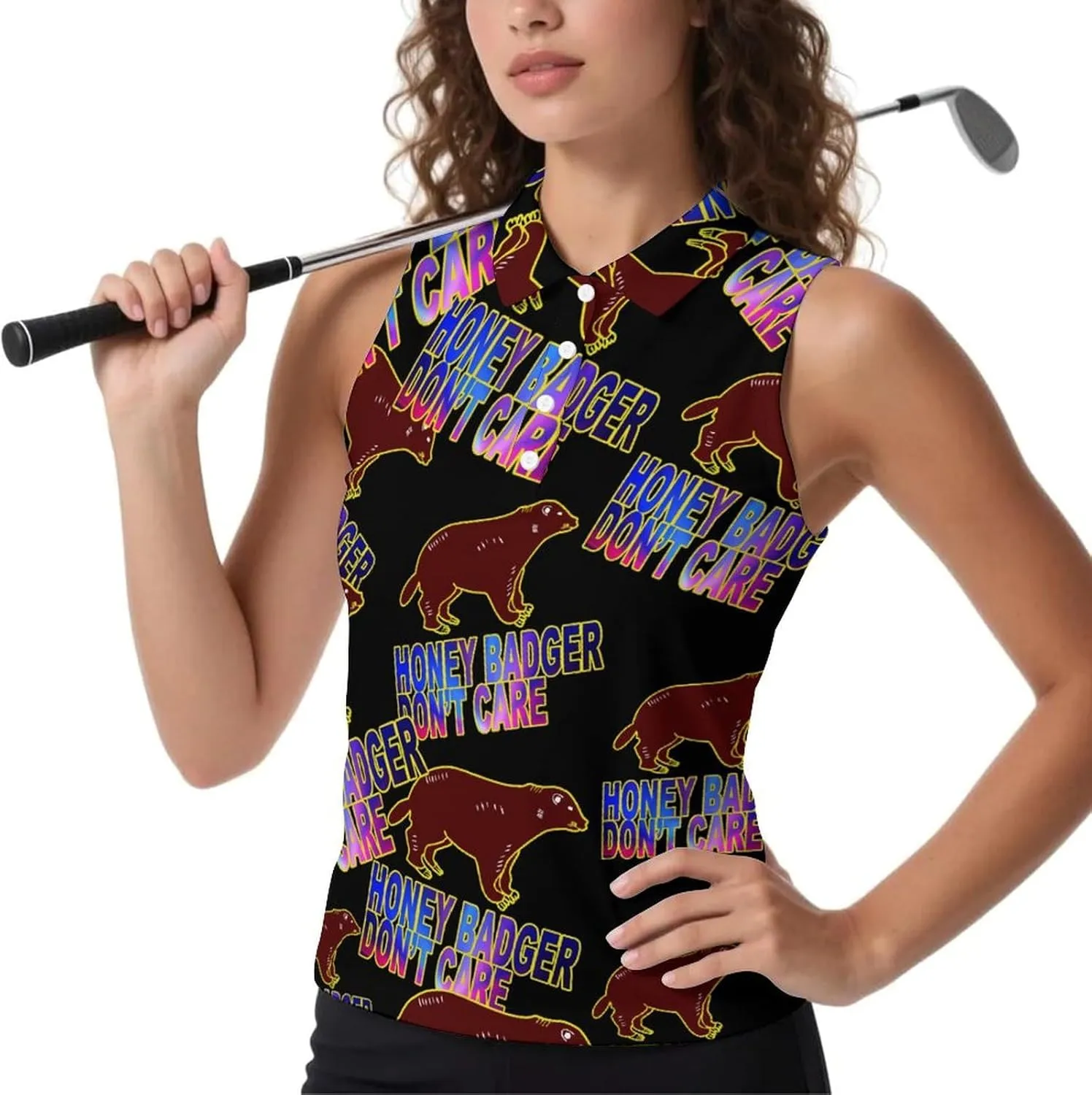 Honey-Badger Don T Care Women's Sleeveless Golf Polo Shirts Athletic Tank Tops